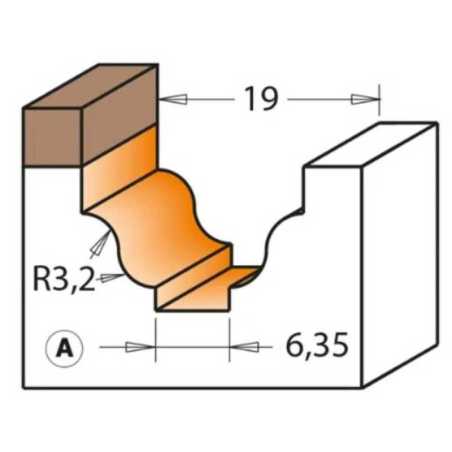 Profile E, R34,9 D4-6,35x18,5, S-8 HW