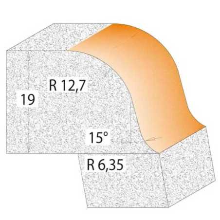 Solid Surface Roundover Bit for CORIAN - R6,35-12,7 D54 S-12