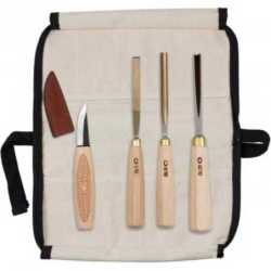 Carving Tools in Cotton Tool Roll, 4-Piece Set