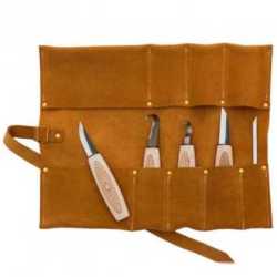 Carving and Hook Knives, 5-piece Set, incl. Leather Tool...